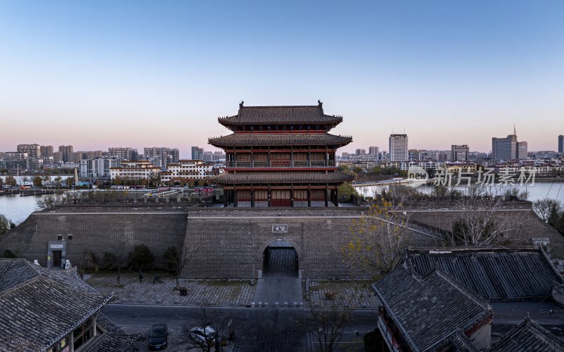 山东省聊城市东昌府区聊城古城航拍