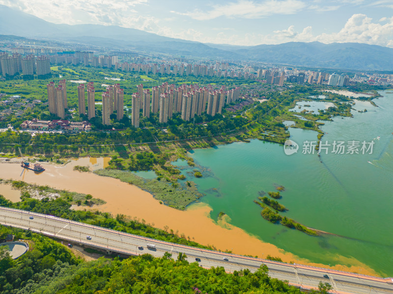 航拍西双版纳景洪市城市风光