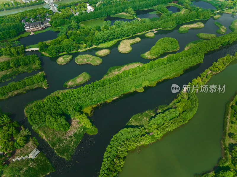 航拍苏州虎丘湿地公园