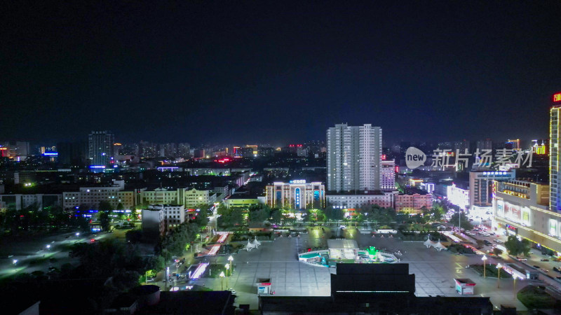 航拍河南周口五一文化广场夜景