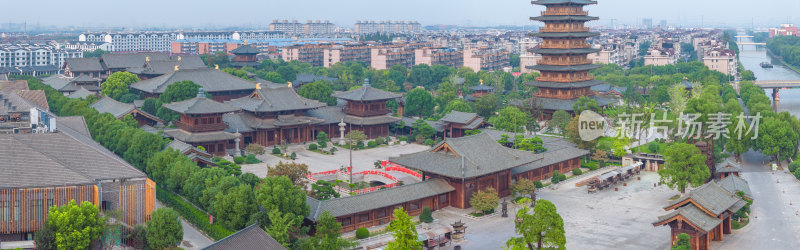 航拍上海宝山寺佛教寺院自然风光