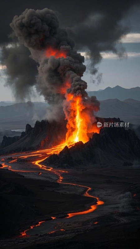 火山喷发熔岩流淌景象