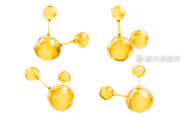 金色透明水分子3D渲染