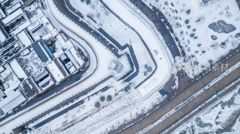 山西晋中平遥古城雪景航拍风景宣传