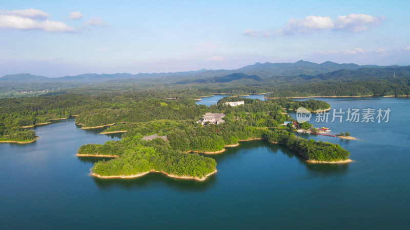 航拍湖北随州琵琶湖风景区