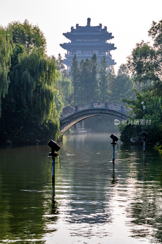 山东济南大明湖风景区自然景观与城市风光