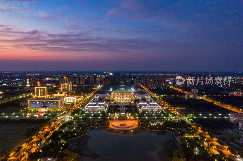 河南周口行政中心市政府周边夜景航拍