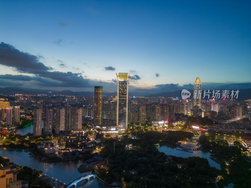 航拍浙江温州城市地标夜景