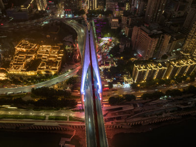 重庆朝天门来福士办公楼商场日落夜景航拍