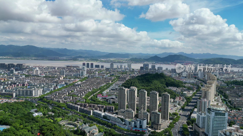 航拍台州城市风光地标建筑