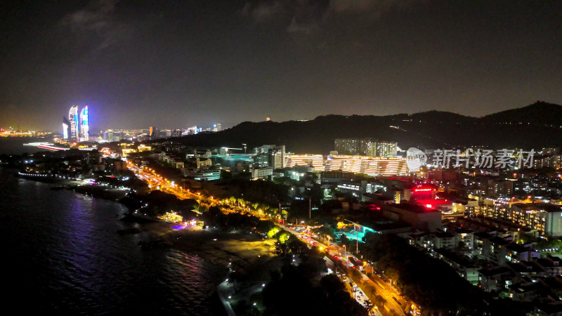 福建厦门环岛南路夜景交通航拍