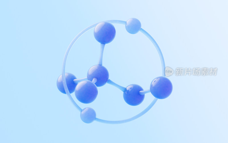 蓝色玻璃材质分子结构3D渲染