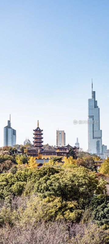 城市中传统建筑与现代高楼景观