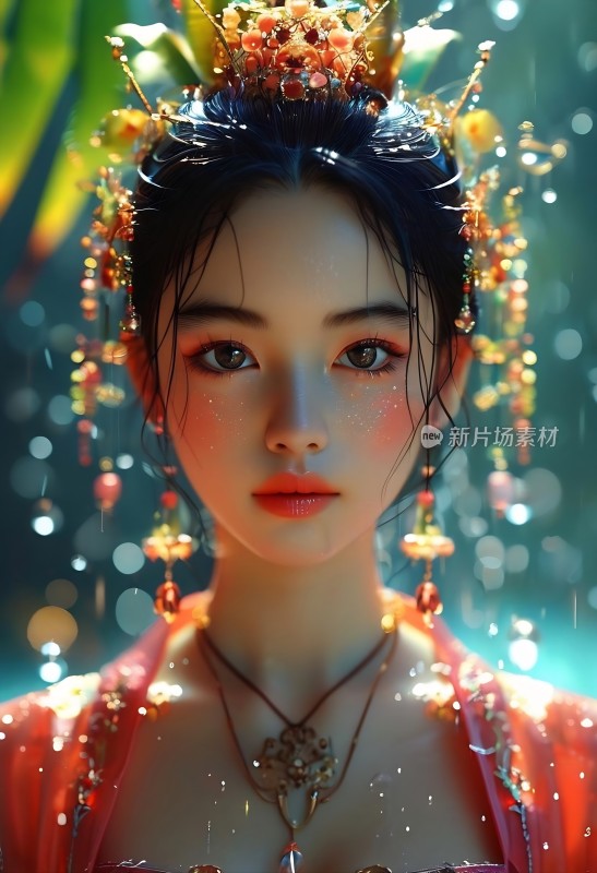 古风女子精致妆容与头饰特写