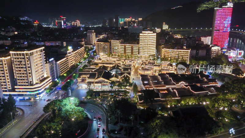 航拍四川宜宾冠英古街夜景摄影图