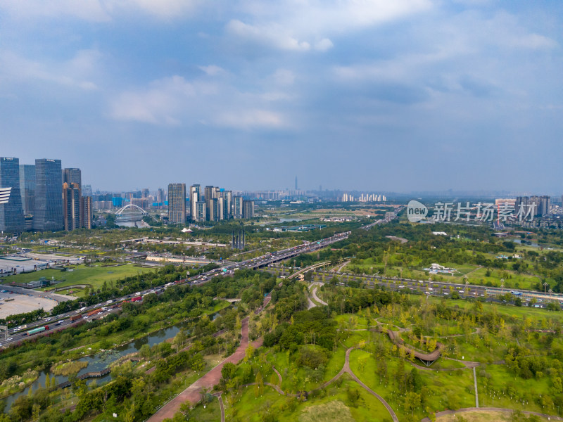 成都城市风光绿化植物航拍图