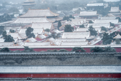 北京中轴线古建紫禁城北平故宫冬季雪景