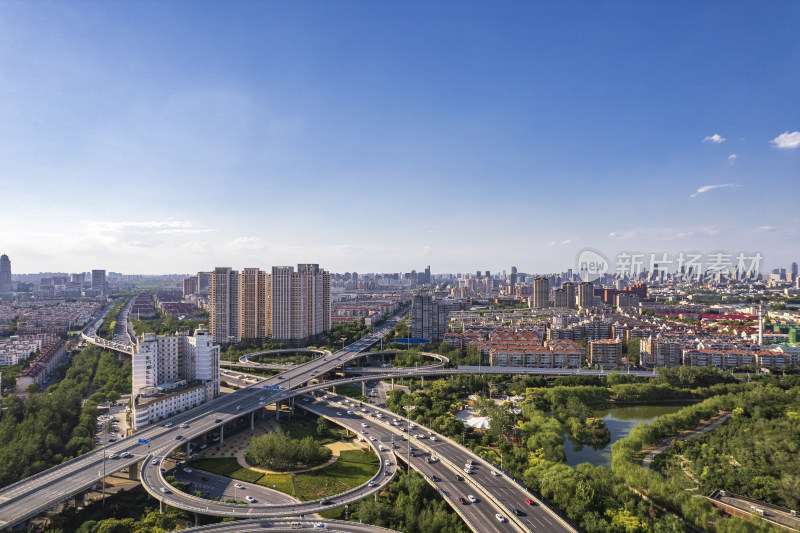 天津立交桥城市建筑俯视航拍