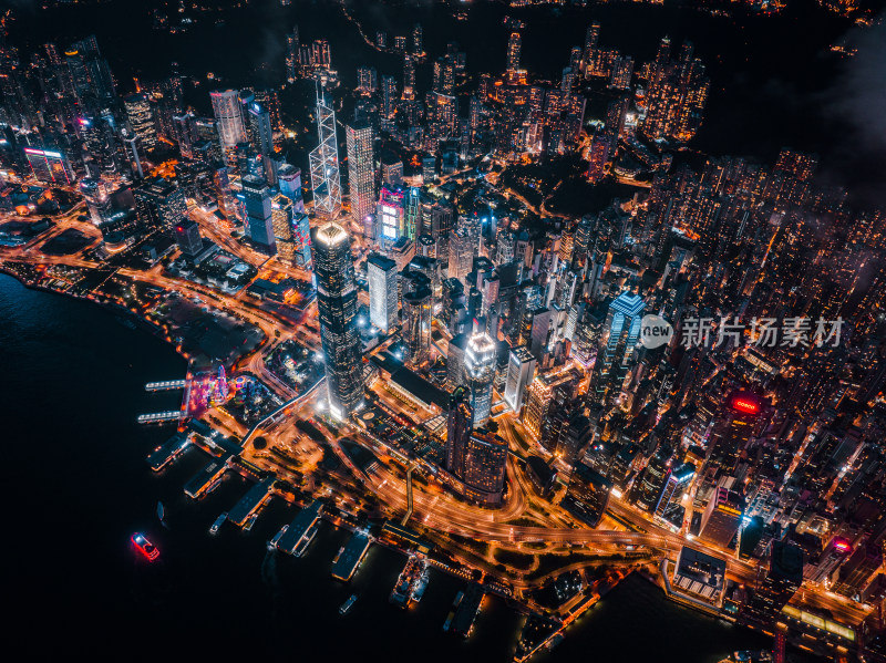 香港城市夜景航拍赛博朋克