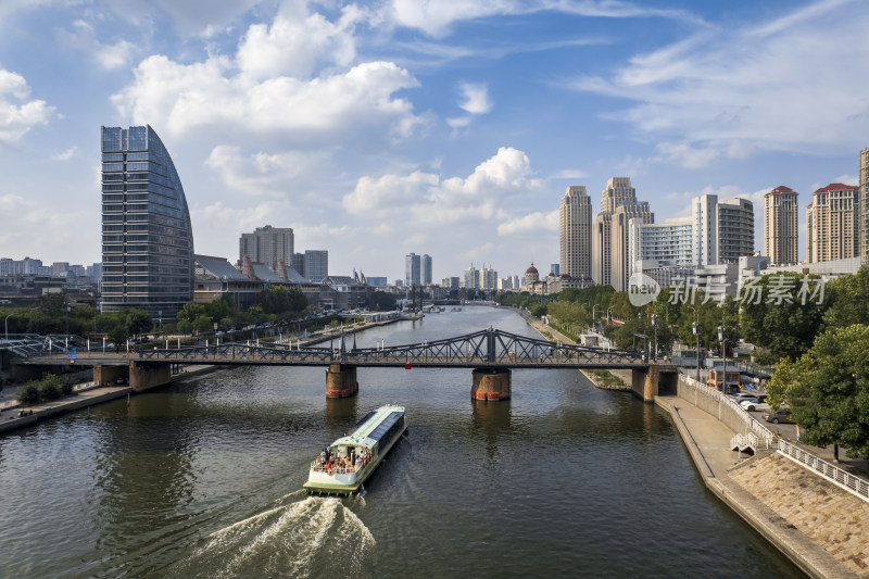 天津海河风景线古文化街码头城市风光航拍