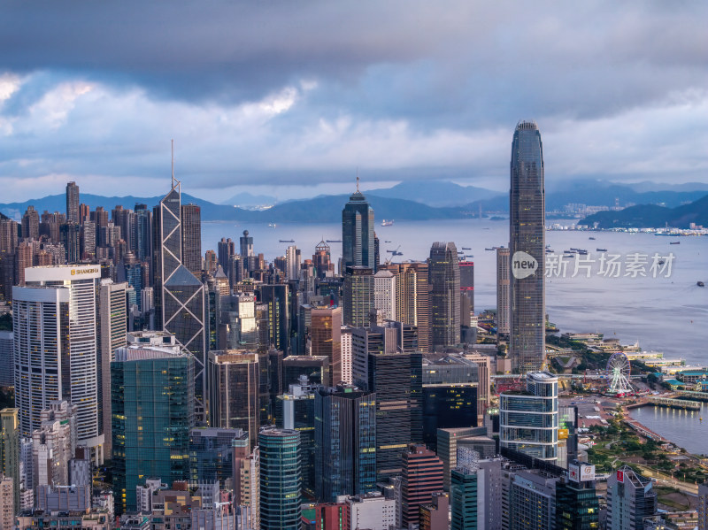 香港维多利亚港CBD中环夜景日出高空航拍