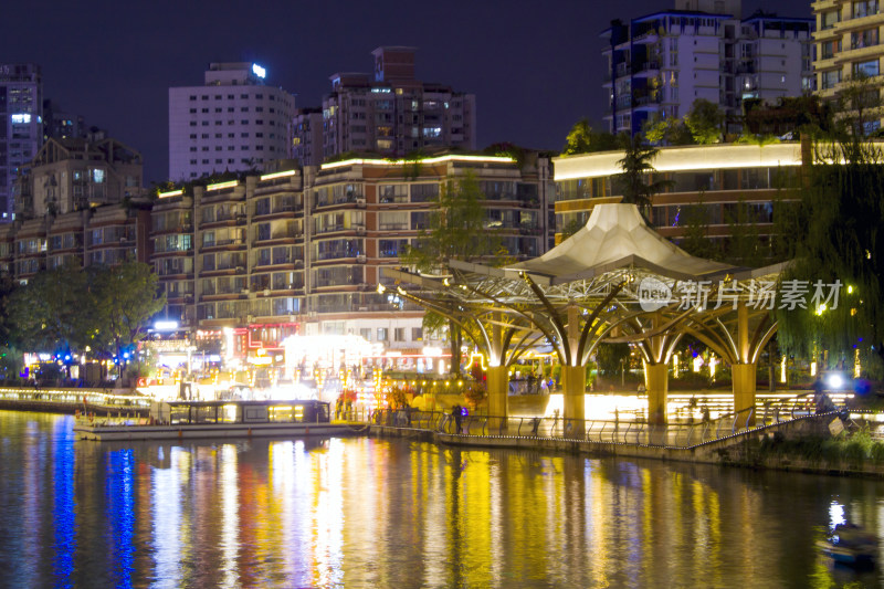 城市夜景建筑府河廊桥