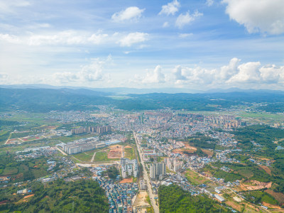 航拍西双版纳勐海镇城市风光