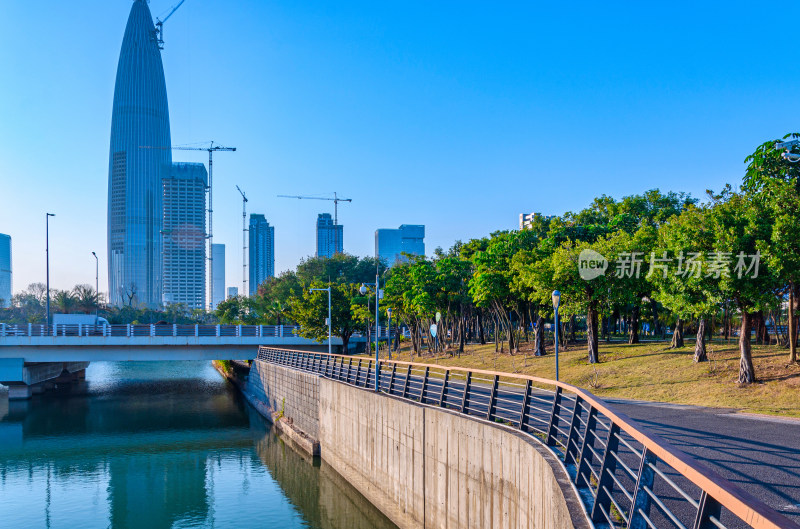 深圳湾城市摩天大楼建筑群与滨海公园