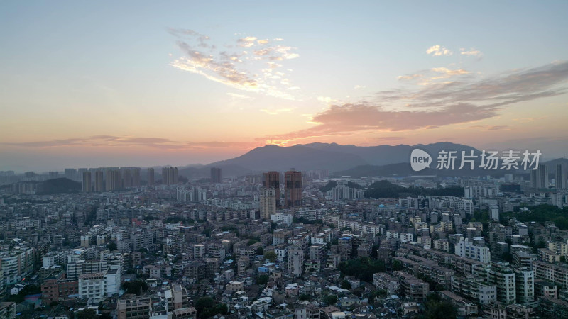 航拍广东江门城市风光日出