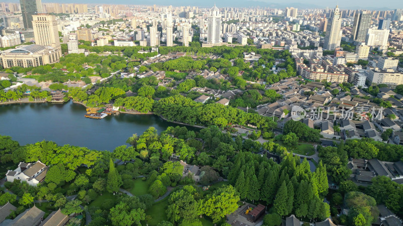 航拍浙江宁波天一阁月湖景区