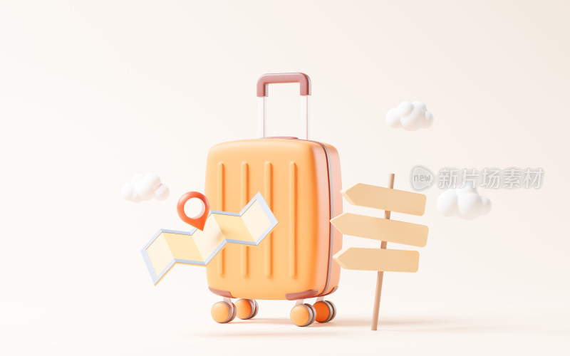 卡通行李箱与旅行主题3D渲染