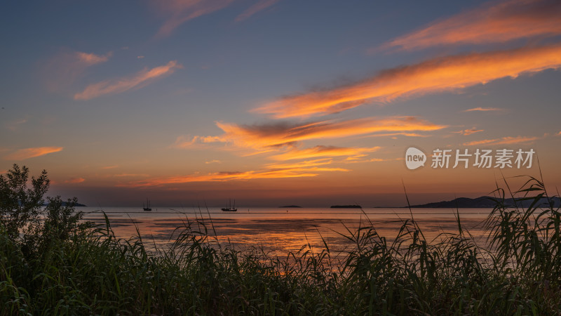 苏州太湖日落晚霞夕阳火烧云