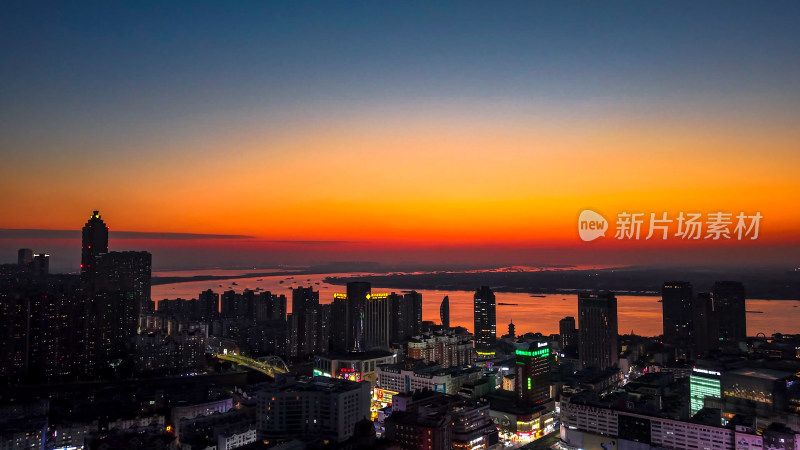 安徽芜湖城市晚霞夜景灯光航拍