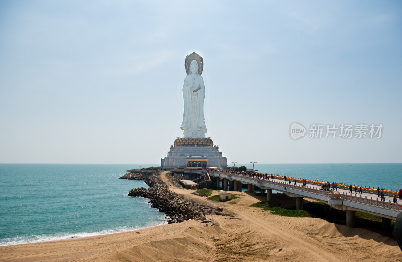 海南三亚南海观音海边全景