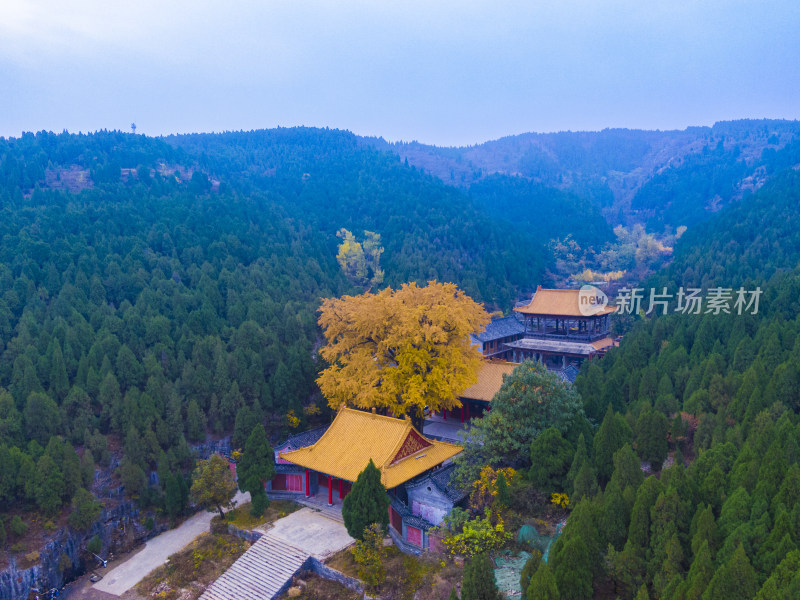 山东济南淌豆寺秋天航拍