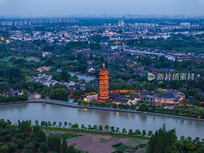 航拍江南水乡古镇乌镇夜景