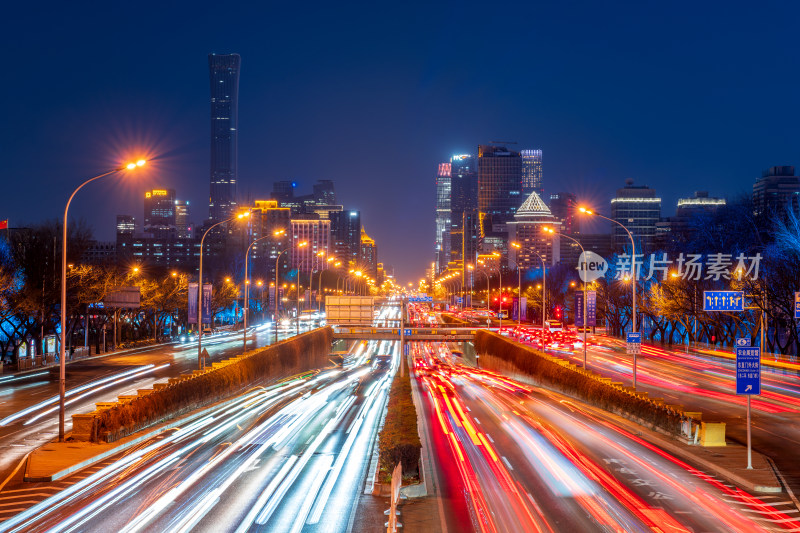 北京城市街道夜景车流