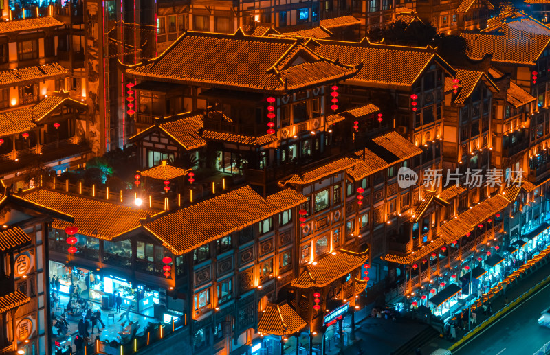 重庆洪崖洞民俗文化景区传统中式建筑夜景