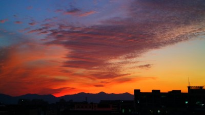 城市晚霞白云夕阳