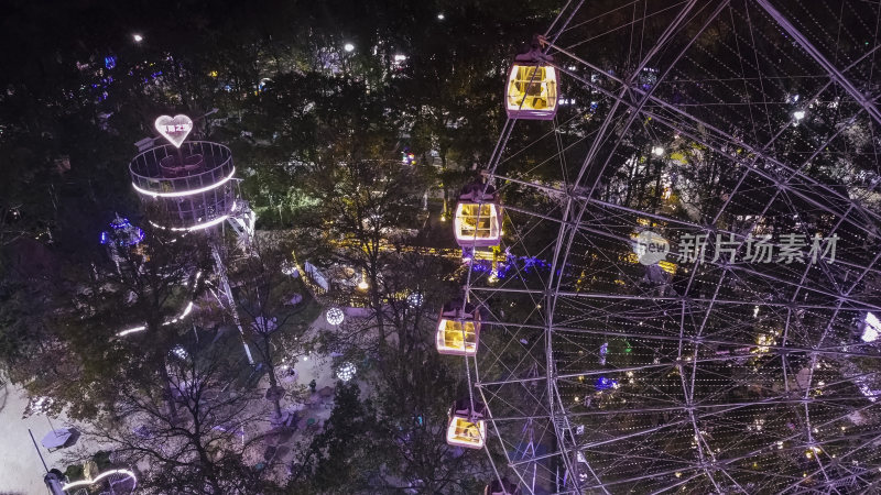 武汉东湖风景区游乐场夜景航拍