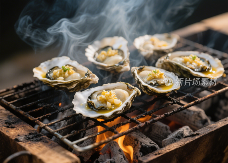 生蚝烤生蚝清蒸生蚝海鲜餐饮美食