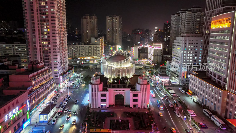 甘肃兰州西关清真大寺夜景 航拍图