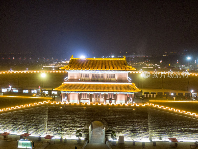 河北石家庄正定古城夜景航拍摄影图