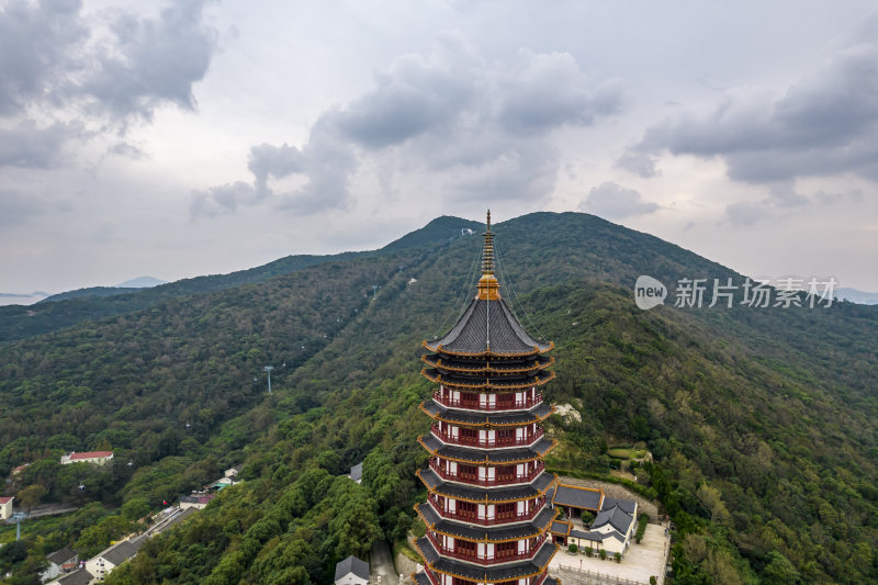 航拍浙江普陀山普门万佛宝塔