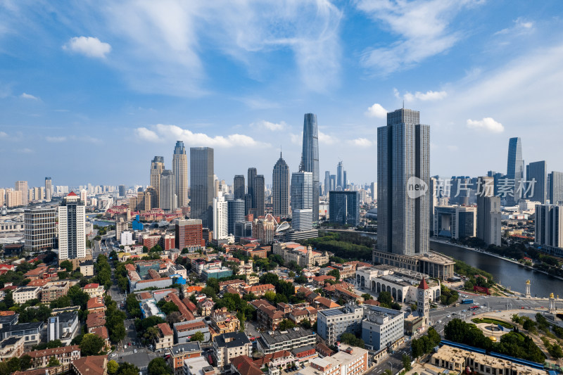 天津海河风景欧式风情街区城市建筑风光航拍