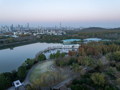 江苏南京灵山风景区前湖秋天秋色航拍