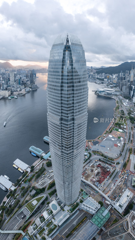 香港维多利亚港CBD中环夜景日出高空航拍