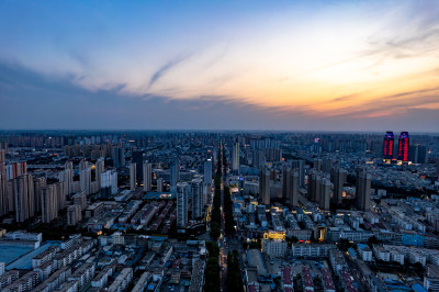 安徽宿州城市晚霞夜幕降临航拍图