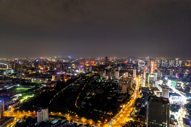 航拍安徽合肥城市夜景交通