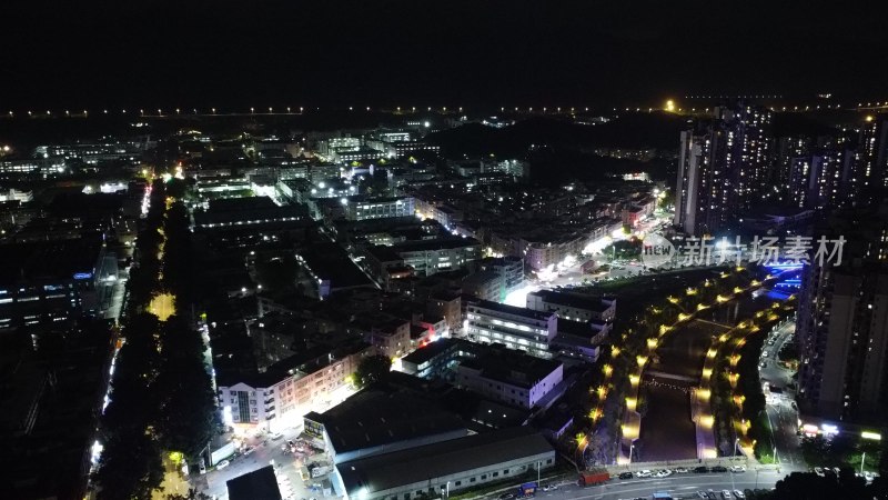 航拍广东省东莞市清溪镇夜景城市风光